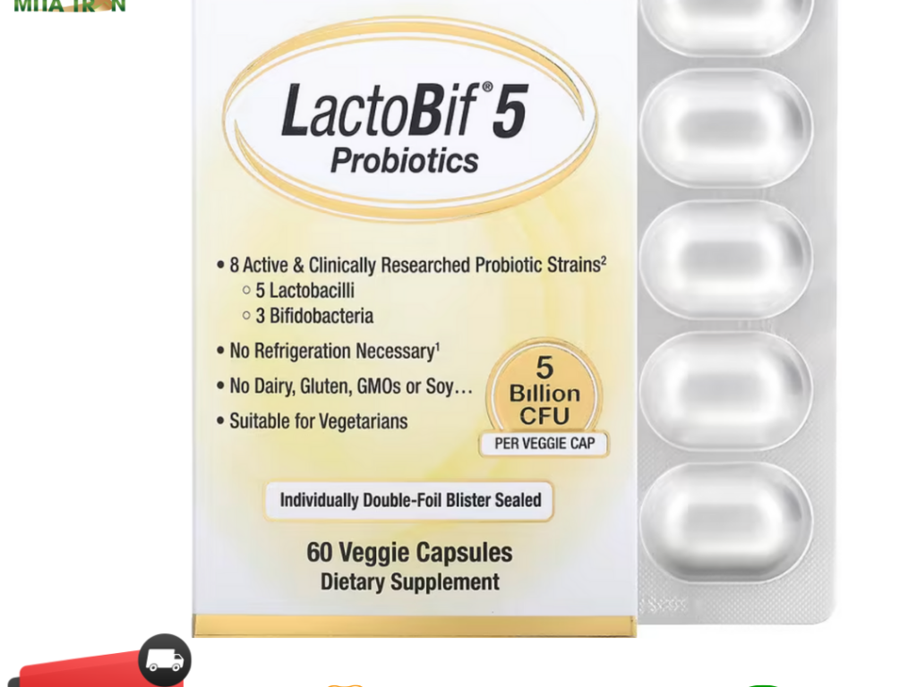 Men vi sinh – LactoBif Probiotics, 5 tỷ CFU, 60 viên nang rau củ